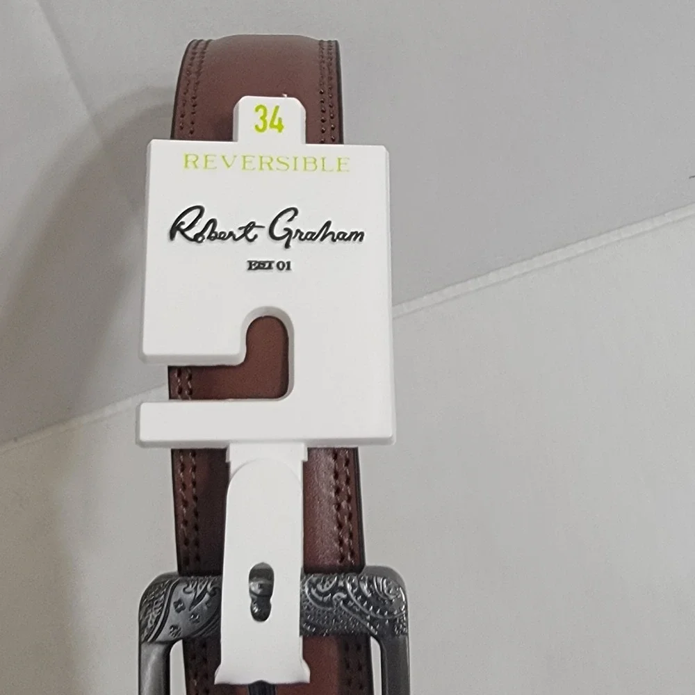 NWT Robert Graham Men's Size 34 Barolo Reversible Leather Belt‎ Tan Brown Luxury